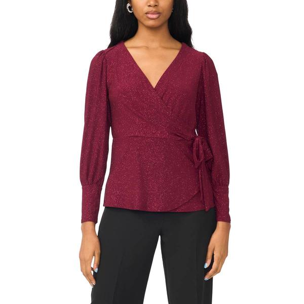 Petite MSK Long Sleeve Surplice Neck Sparkle Side Tie Blouse
