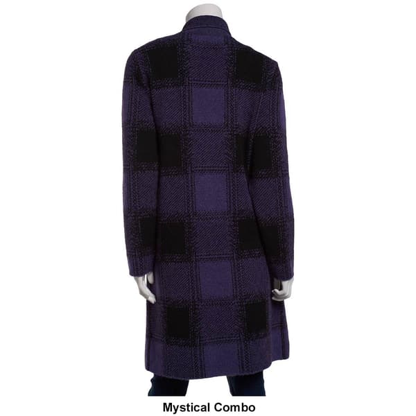 Womens 89th & Madison Long Sleeve open Front Plaid Duster