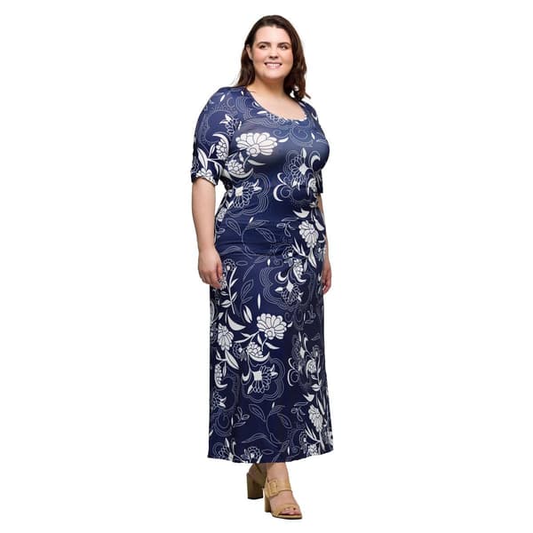 Plus Size 24/7 Comfort Apparel Purple Floral A-Line Maxi Dress