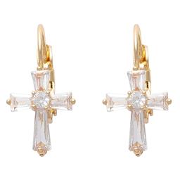 Freedom Nickel-Free Gold-Tone French Wire CZ Stone Cross Earrings