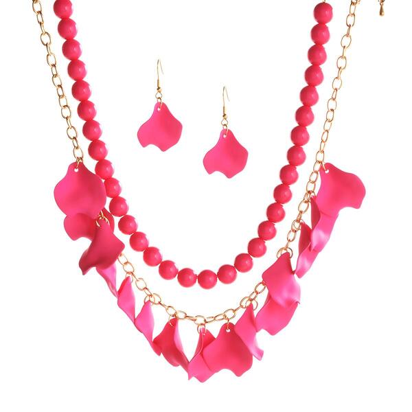 Ashley Cooper&#40;tm&#41; Fuchsia Petal Necklace & Earrings Set - image 