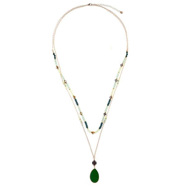 Ashley Cooper&#40;tm&#41; Gold-Tone Tonal Green Beaded Necklace w/ Pendant - image 