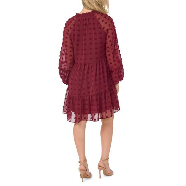 Petite MSK Long Sleeve Clip Dot Tier A-Line Dress