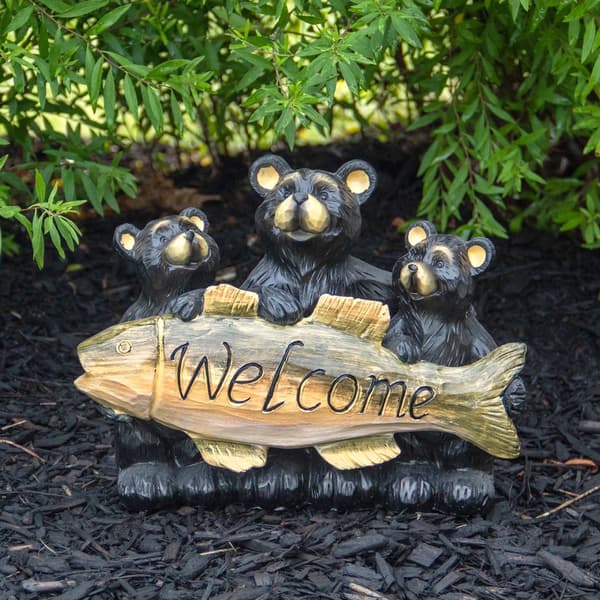 Northlight Seasonal 10in. Bear Family Welcome Sign Garden Statue
