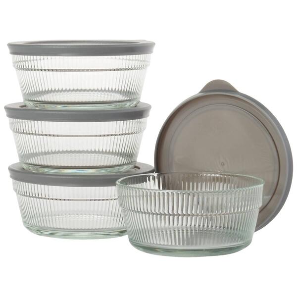 Farberware&#40;R&#41; Embossed Glass Stacked Round Bowls w/ Lids - image 