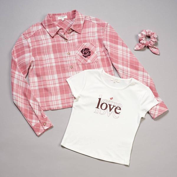 Girls (7-16) No Comment 2pk. Plaid Flannel & Love Tee