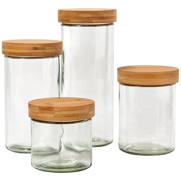 Gourmet Kitchen 4pc. Round Glass Jar Set with Bamboo Lids - image 
