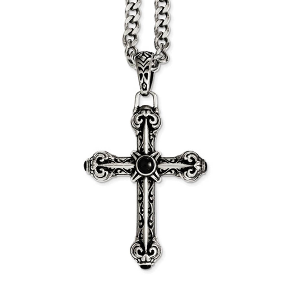 Mens Gentlemen’s Classics™ Black Agate Antiqued Cross...