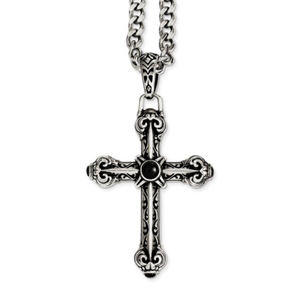 Mens Gentlemen's Classics&#40;tm&#41; Black Agate Antiqued Cross Necklace - image 