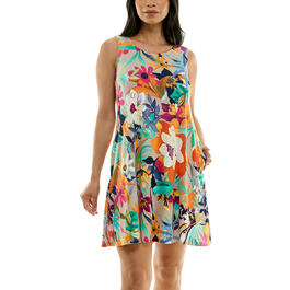 Womens Nina Leonard Sleeveless Tropical A-Line Dress