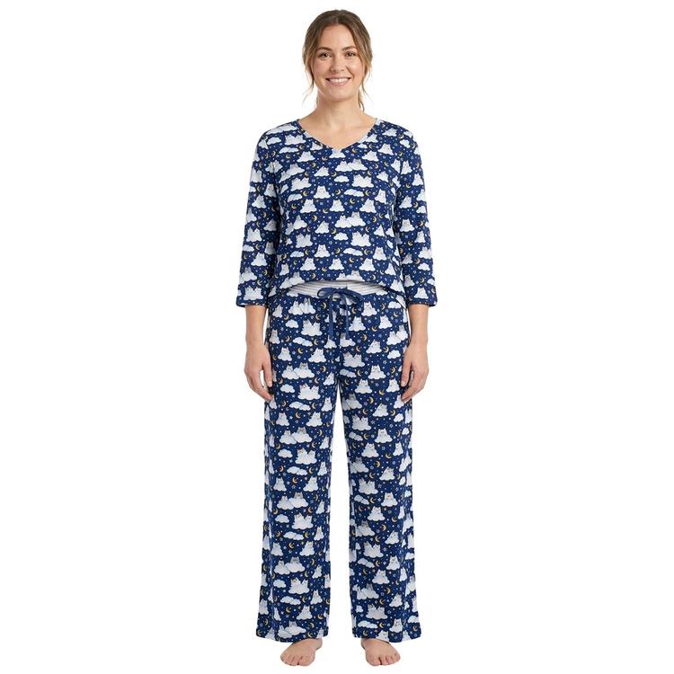 Plus Size Pillow Talk 3/4 Sleeve Cats/Clouds Wide Leg Pajama Set