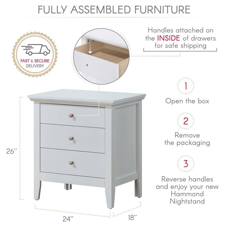 Passion Furniture Hammond 3-Drawer Nightstand