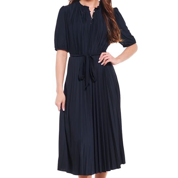 Womens Sharagano Short Sleeve Pleated Midi Dress