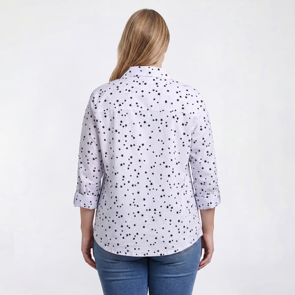 Plus Size Emily Daniels 3/4 Roll Tab Sleeve Star Button Down