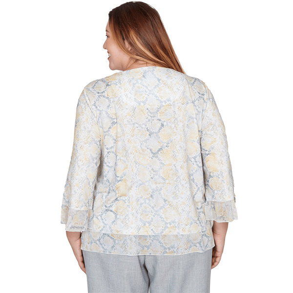 Plus Size Alfred Dunner Al Fresco Flounce Sleeve Snakeskin Blouse