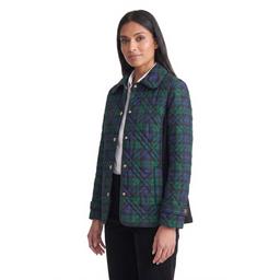 Petite Jones New York Long Plaid Diamond Quilted Jacket
