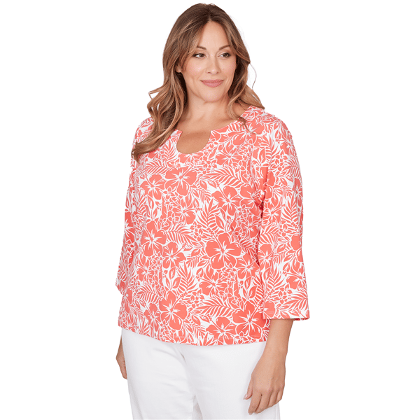 Plus Size Hearts of Palm Printed Essentials Tropical Blouse