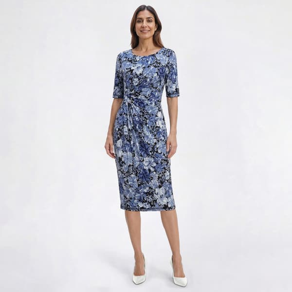 Womens Connected Apparel Floral Side Drape Sheath Dress