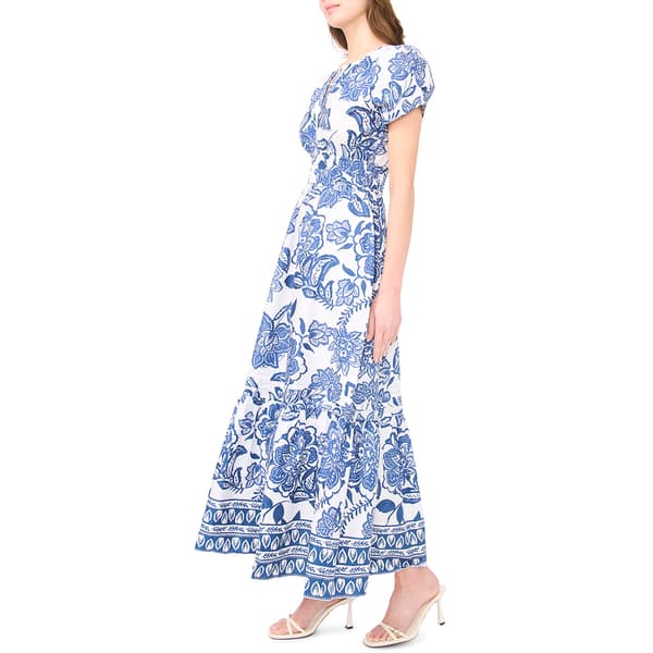Womens Cece Short Sleeve Floral Cotton Poplin Maxi Dress