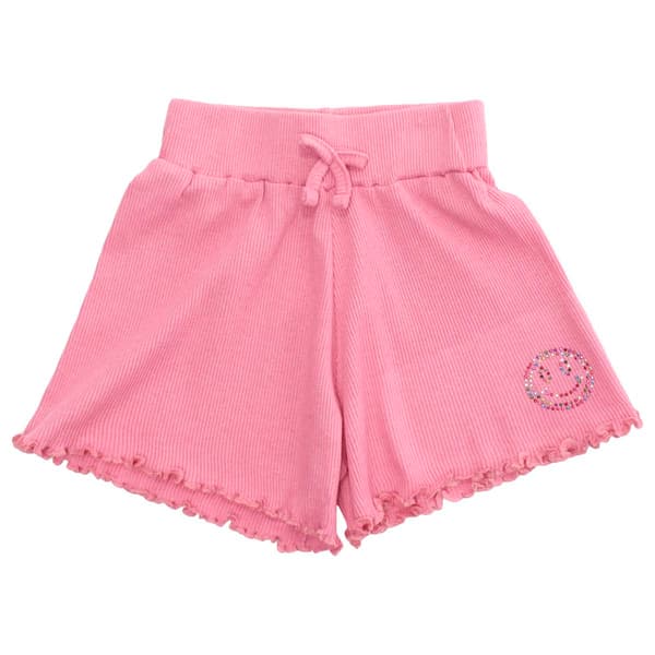 Toddler Girl Pink Angel&#40;tm&#41; Smiley Face Stud Lettuce Edge Rib Shorts - image 