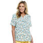 Petites Napa Valley Butterfly Floral Pleat Henley Top-AQUA - image 1