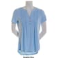 Womens Notations Short Sleeve Solid Texture Jacquard Pleat Henley - image 3