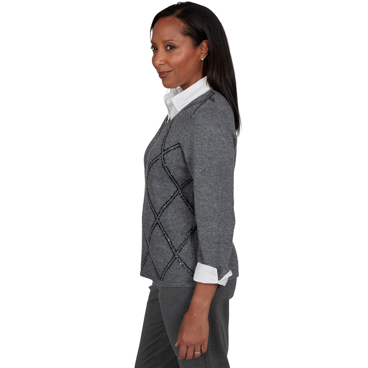 Petite Alfred Dunner Regent Street Diamond Two in One Sweater