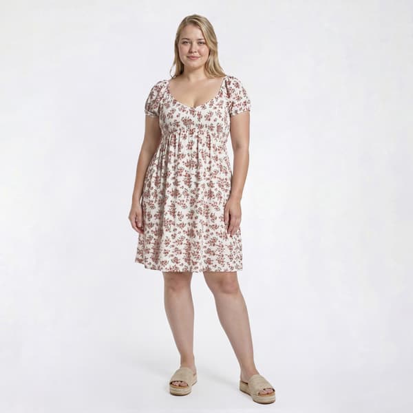 Juniors Plus Derek Heart Puff Short Sleeve Smock Bodice Dress