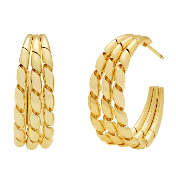 Marsala Gold Plated Triple Row Twists Hoop Earrings - image 