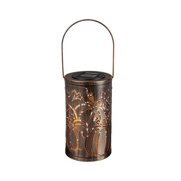 Evergreen Solar Oil Rubbed Bronze Cut Out Pumpkins Lantern - image 