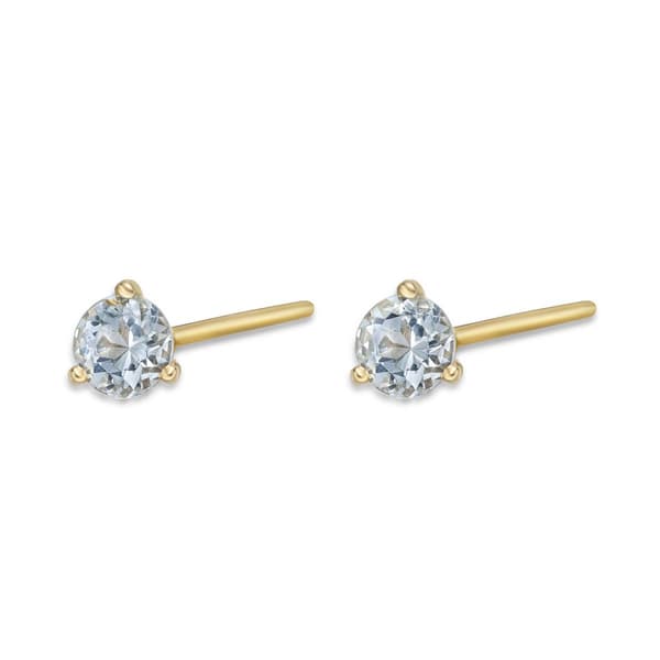 Gemminded 3mm Round Aquamarine 3 Prong Stud Earrings