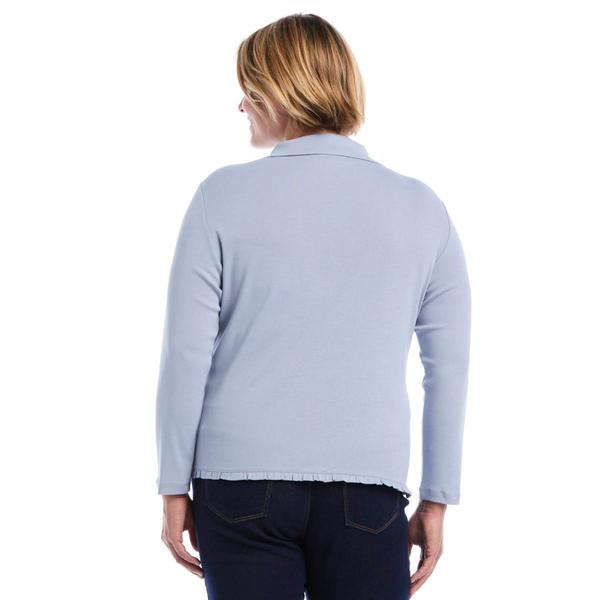 Plus Size Rafaella® Long Sleeve Ruffle Trim Button Up Blouse