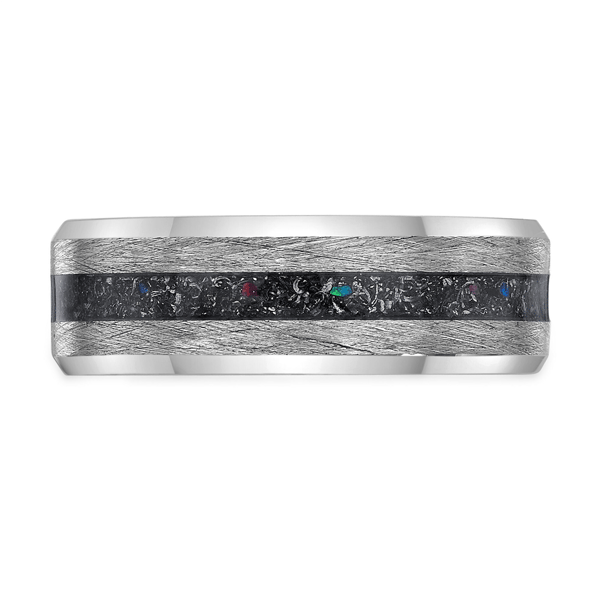 Mens Lynx Stainless Steel Ring with Crushed Titanium Stripe Inlay