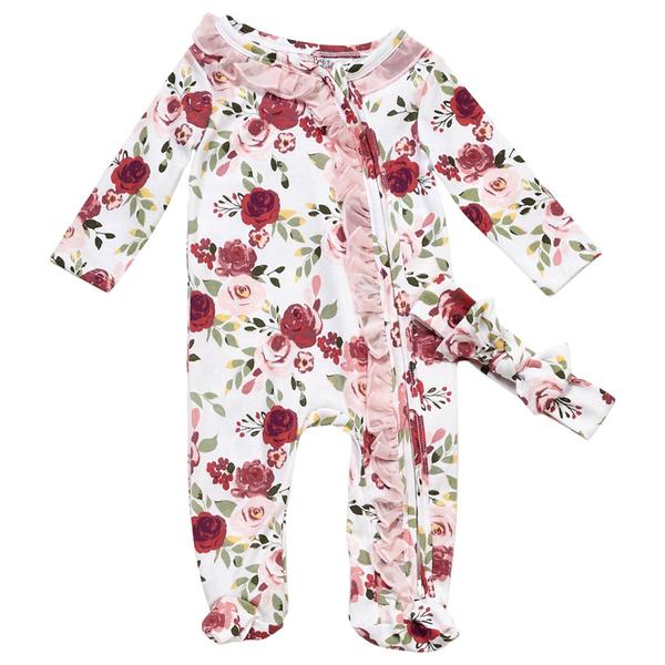 Baby Girl (NB-9M) Baby Essentials 2pc. Floral Footie w/ Headband - image 