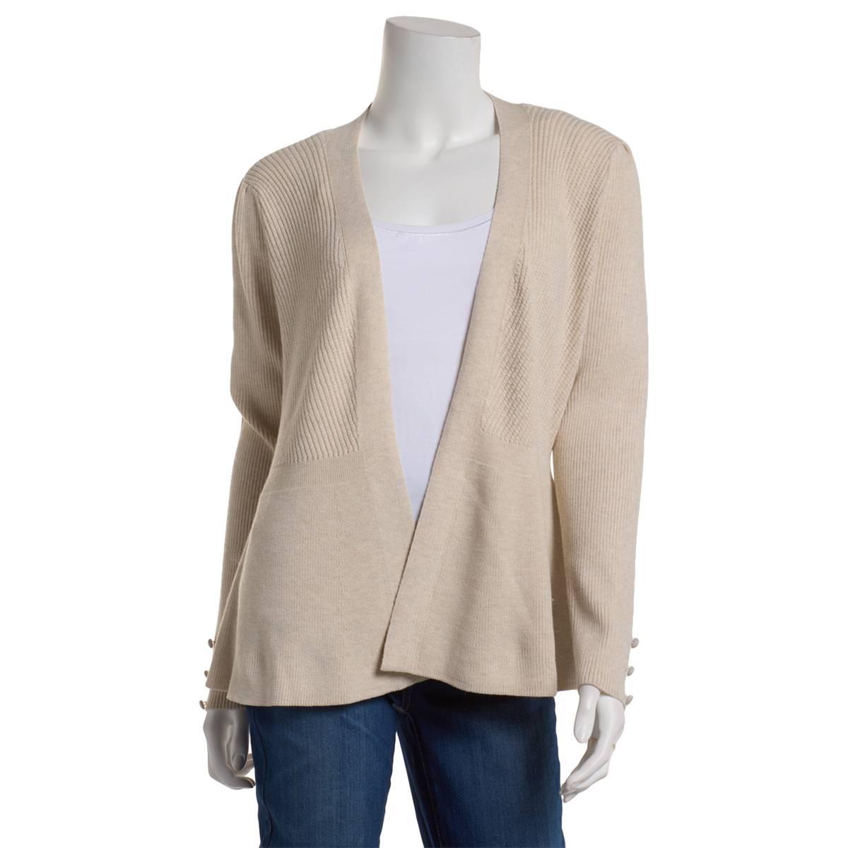 Womens 89th & Madison Long Sleeve Solid Button Trim Sweater