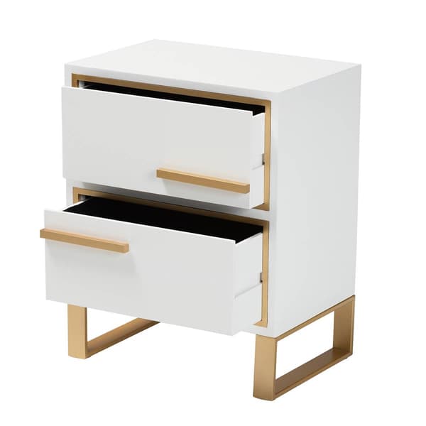 Baxton Studio Giolla Glam & Luxe White Wood 2-Drawer Nightstand