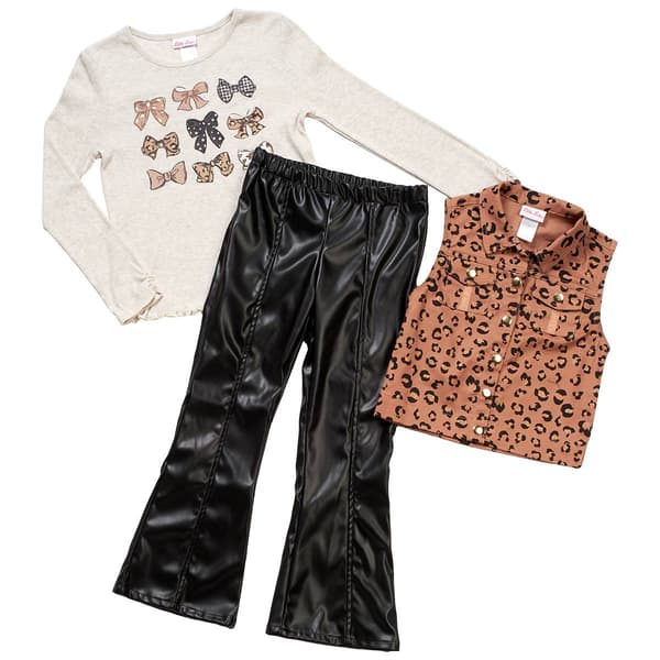 Girls &#40;7-12&#41; Little Lass&#174; 3pc. Leopard Vest Bow Top & Flare Pants