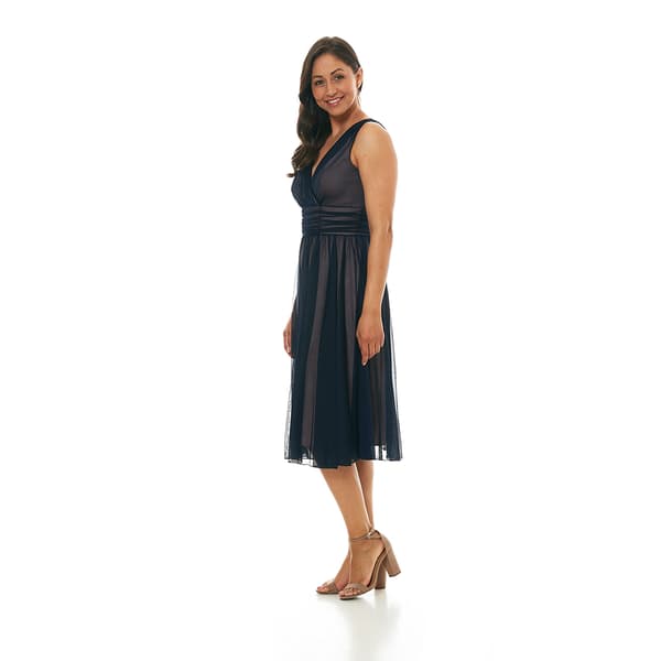Womens Connected Apparel Sleeveless Surplice Ruched Waist Dress
