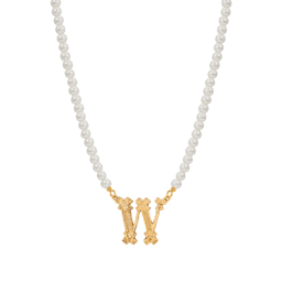 1928 16in. Gold-Tone W Initial Pearl Pendant