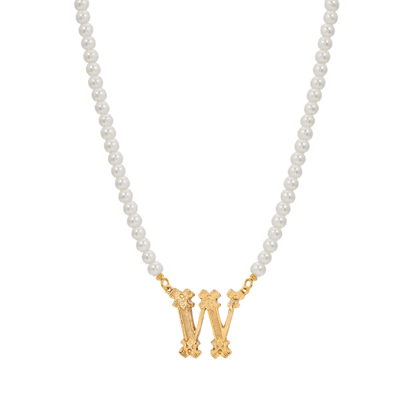 1928 16in. Gold-Tone W Initial Pearl Pendant - image 