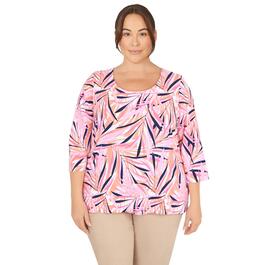 Plus Size Hearts of Palm Printed Essentials Breezy Leaf Blouse