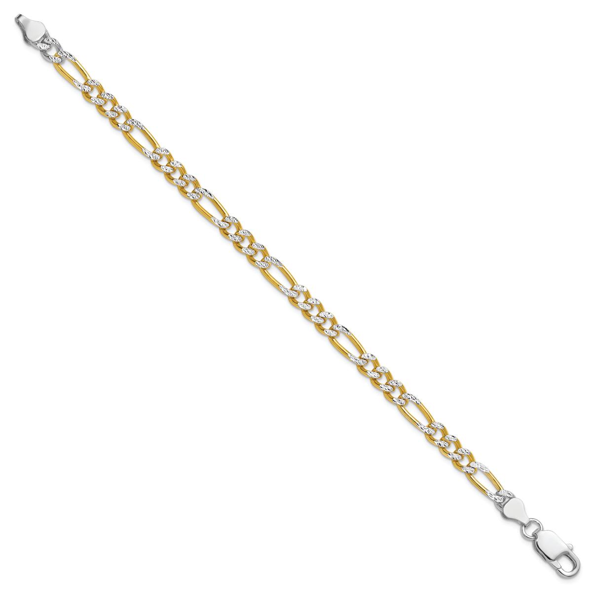 Gold Plated over Sterling Silver Two-Tone Figaro Chain Bracelet