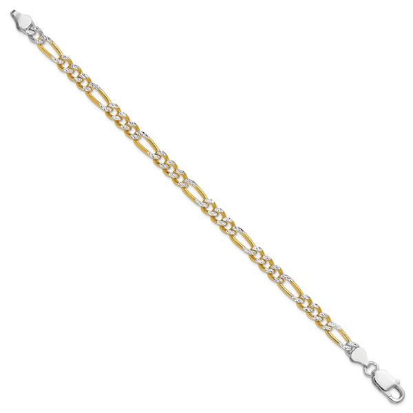 Gold Plated over Sterling Silver Two-Tone Figaro Chain Bracelet
