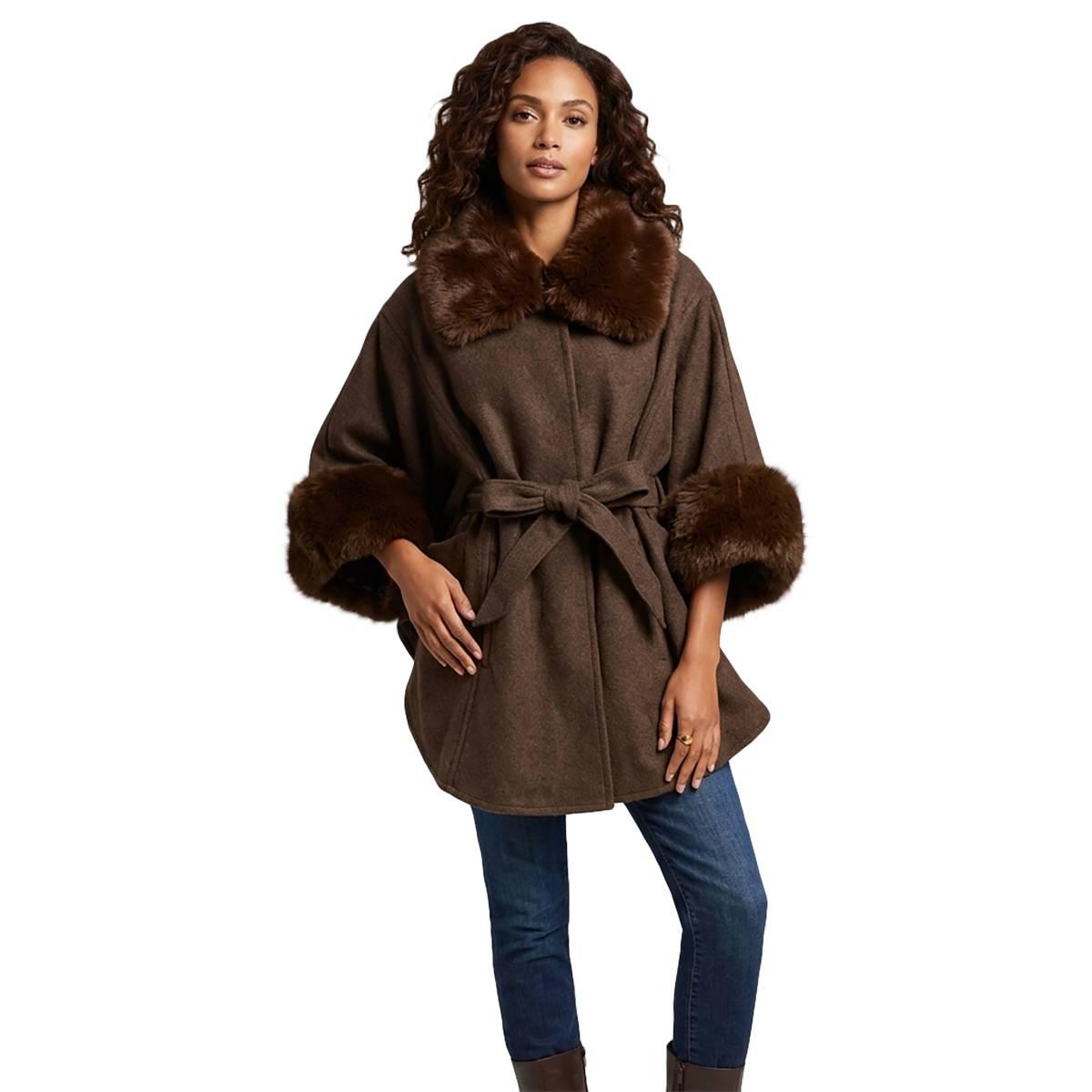 Womens Modena Faux Fur Belt Cape