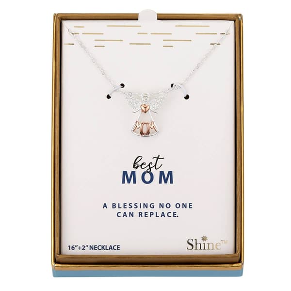 Shine CZ "Mom" Angel Pendant Necklace