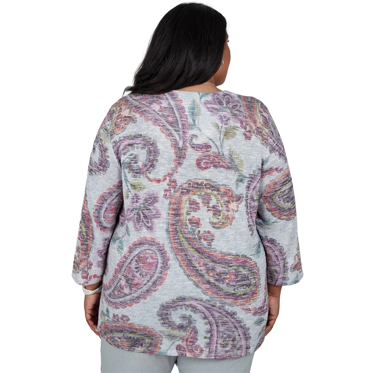 Plus Size Alfred Dunner Vail 3/4 Sleeve V-Neck Paisley Blouse