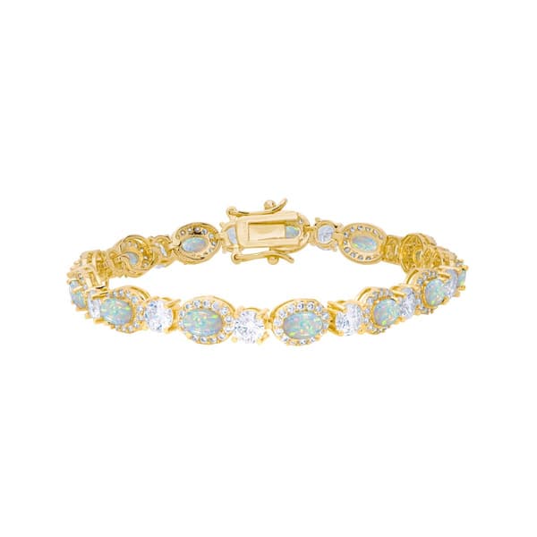 Gianni Argento Gold Plated Lab Opal Oval Bracelet - image 