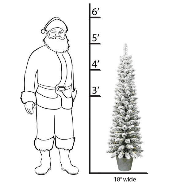 Santa''s Workshop 5ft. Pre-Lit Warm White Flocked Slim Potted Tree