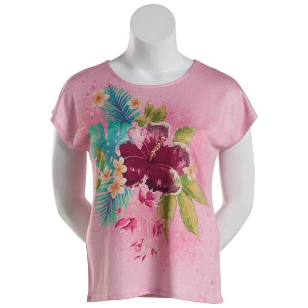 Womens Emily Daniels Short Sleeve Hibiscus Sublimation Tops - image 
