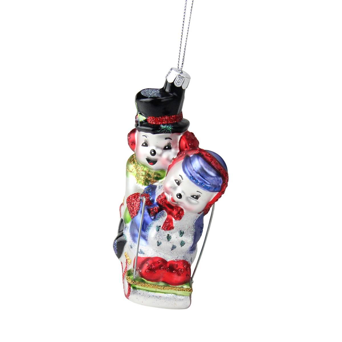 Northlight Cheerful Sledding Snowmen Couple Christmas Ornament
